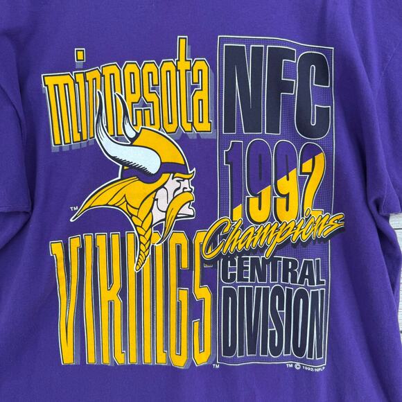 VTG Minnesota Vikings NFL Central Division 1992 Champions T-Shirt Mens XL Purple - Picture 3 of 9